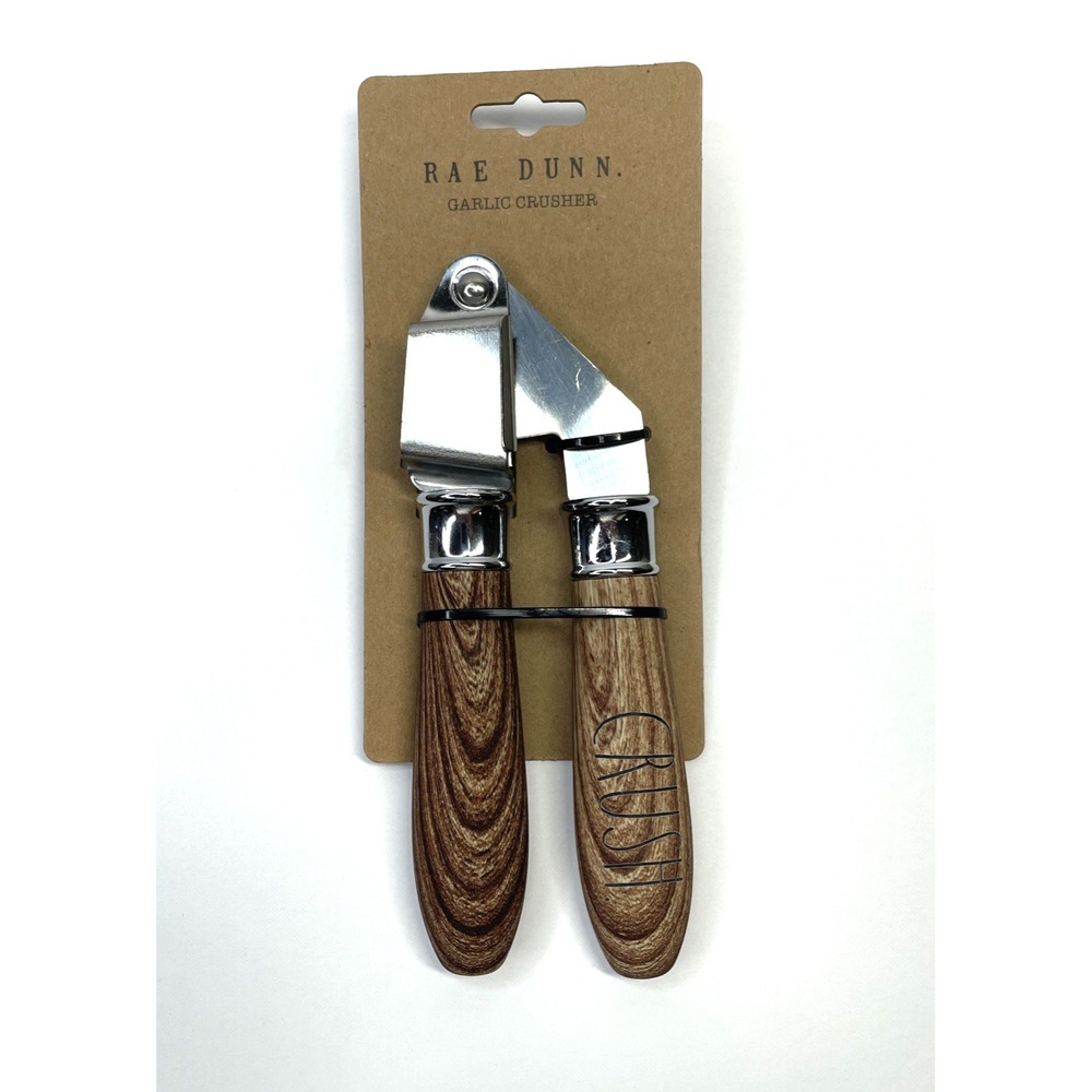 Rae Dunn Garlic Press "CRUSH" Wood Handle Metal Kitchen Utensils Farmhouse